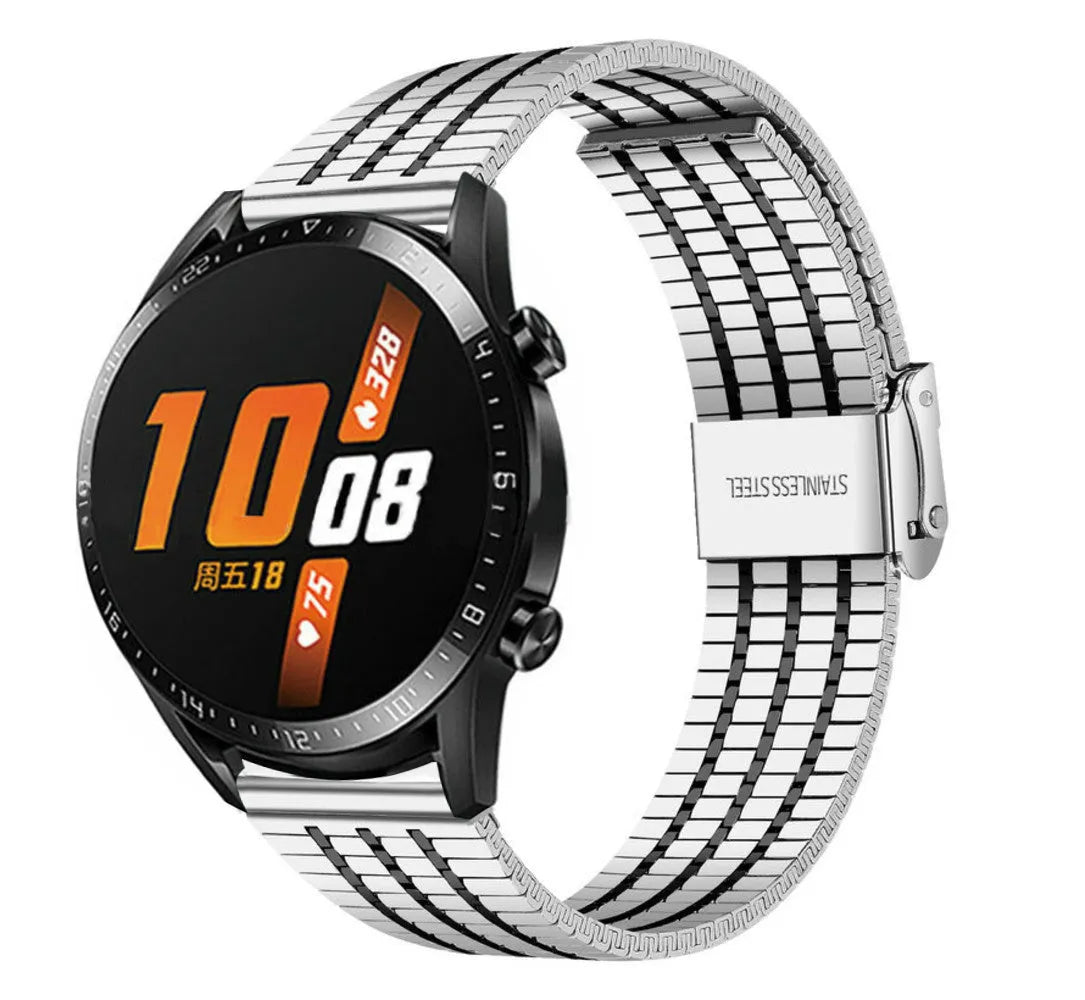 Fine Steel Strap, silver/black, on a watch, 3/4 front view