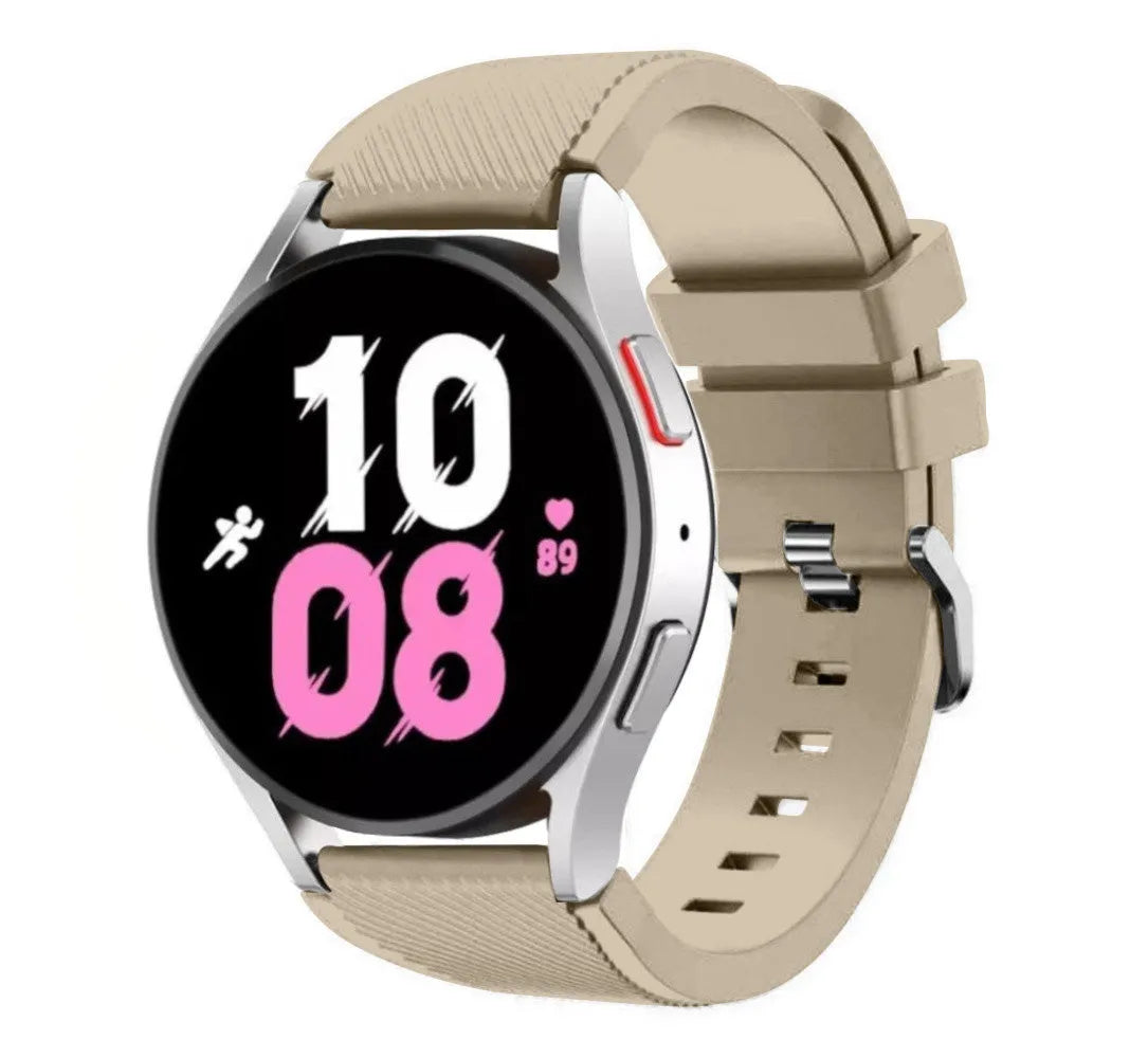 Twill Silicone Strap, beige, on a watch, 3/4 front view
