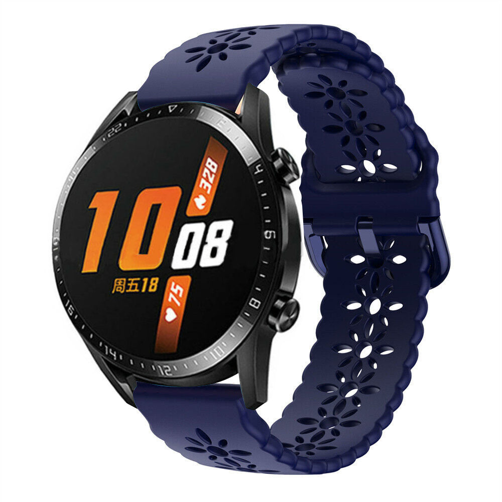 Patterned Silicone Strap, dark blue, on a watch, 3/4 front view