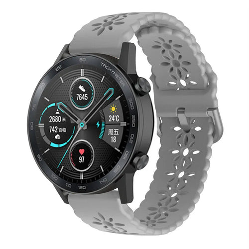 Patterned Silicone Strap, grey, on a watch, 3/4 front view