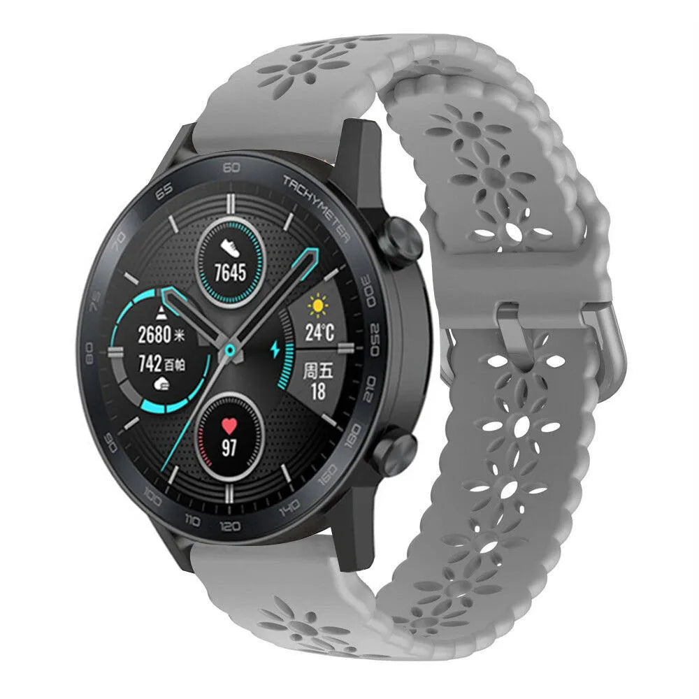 Patterned Silicone Strap, grey, on a watch, 3/4 front view