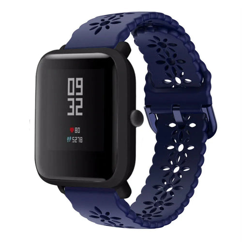 Patterned Silicone Strap, dark blue, on a watch, 3/4 front view