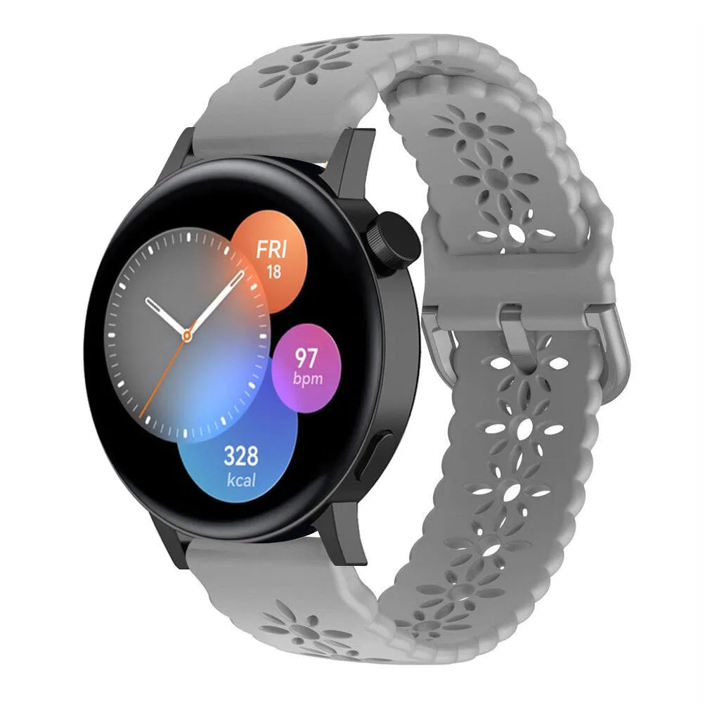Patterned Silicone Strap, grey, on a watch, 3/4 front view