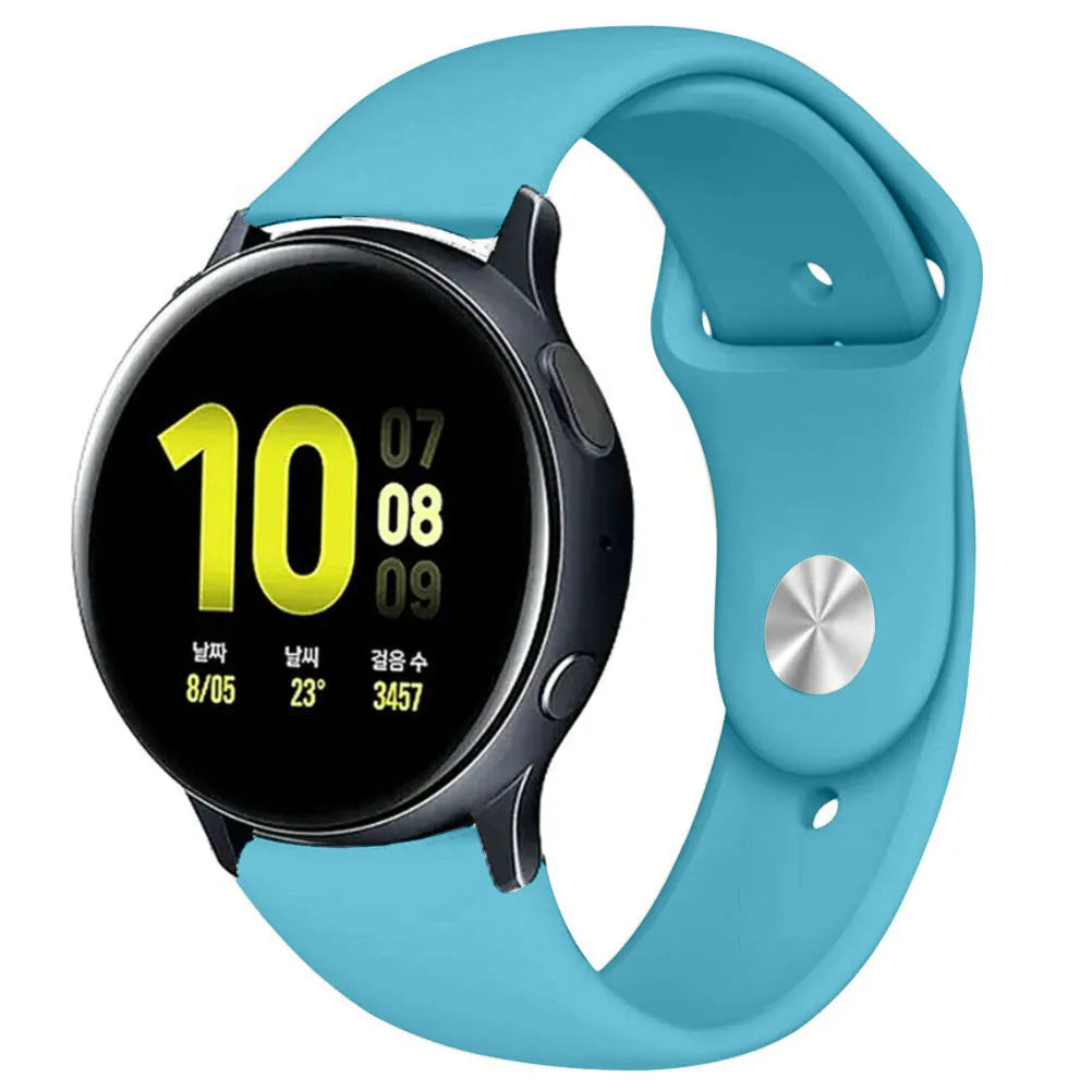 Silicone Sport Strap, light blue, on a watch, 3/4 front view