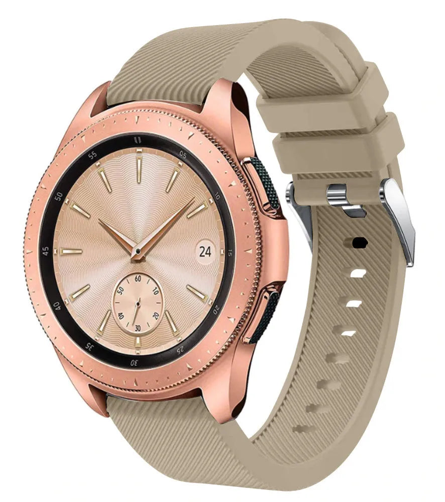 Twill Silicone Strap, beige, on a watch, 3/4 front view