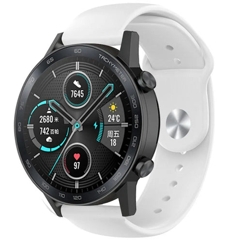 Silicone Sport Strap, white, on a watch, 3/4 front view
