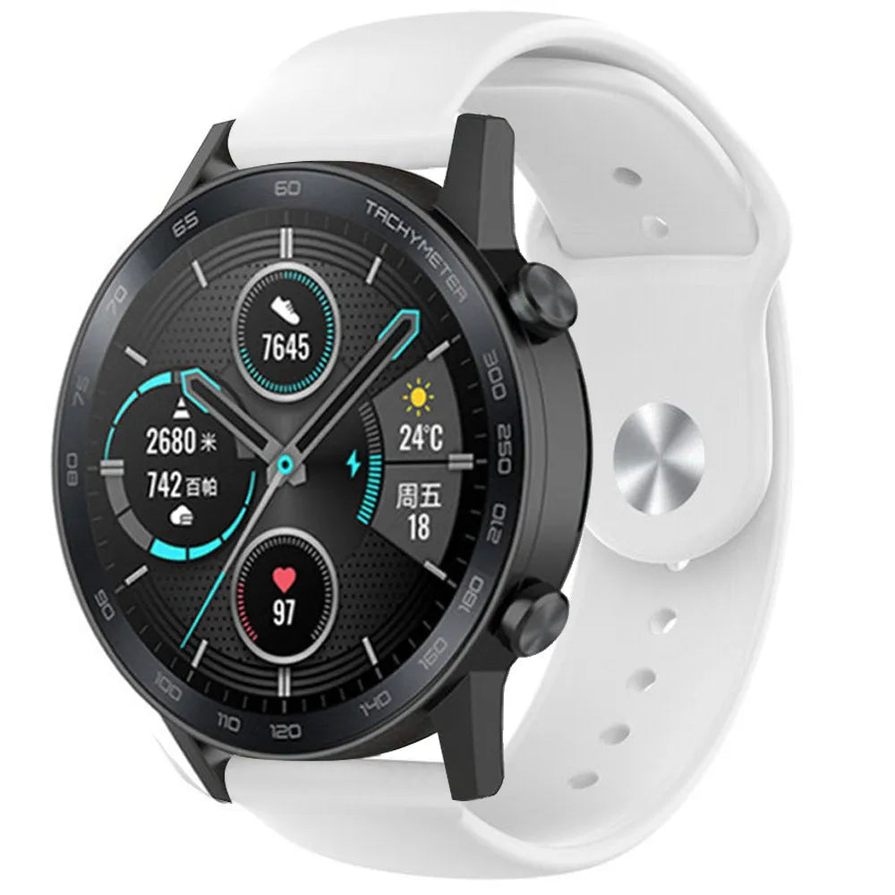 Silicone Sport Strap, white, on a watch, 3/4 front view