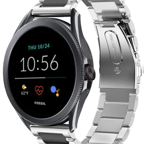 Steel Strap, silver/black, on a watch, 3/4 front view