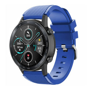 Twill Silicone Strap, blue, on a watch, 3/4 front view