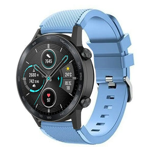 Twill Silicone Strap, sand blue, on a watch, 3/4 front view