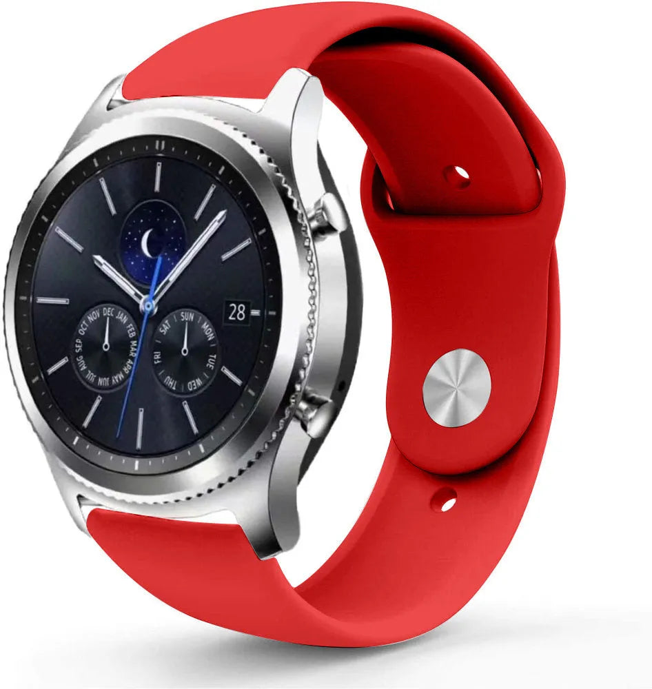 Silicone Sport Strap, red, on a watch, 3/4 front view