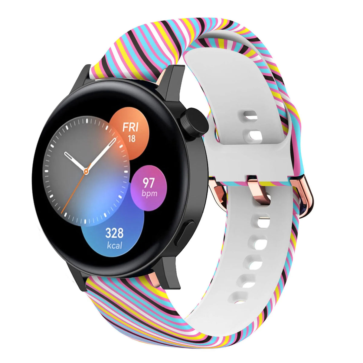 Print Silicone Strap, on a watch, 3/4 front view