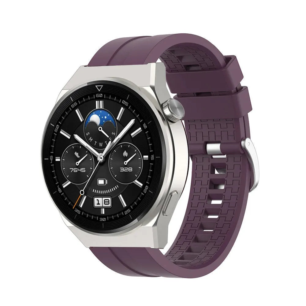 Silicone Strap 'Extreme', purple, on a watch, 3/4 front view