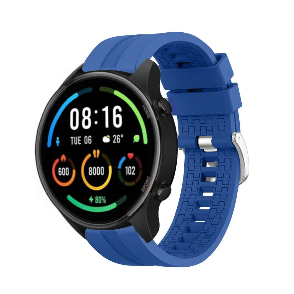 Silicone Strap 'Extreme', blue, on a watch, 3/4 front view