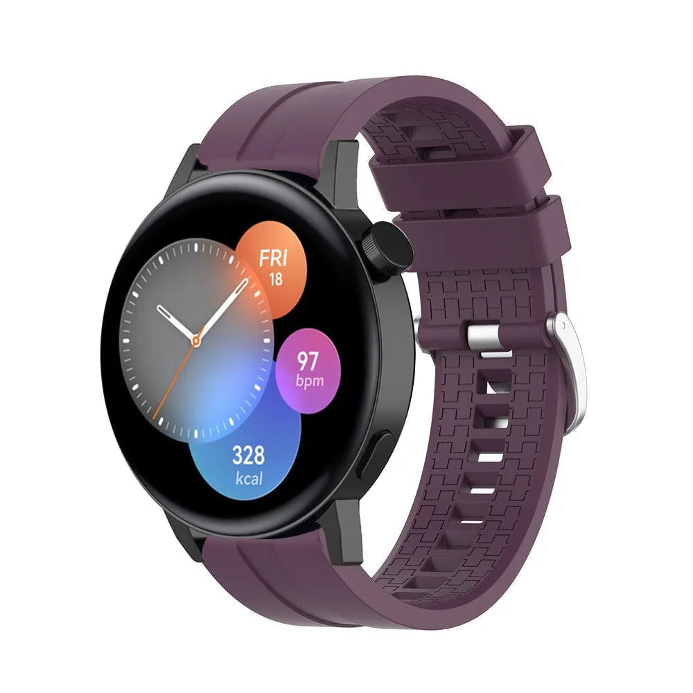 Silicone Strap 'Extreme', purple, on a watch, 3/4 front view