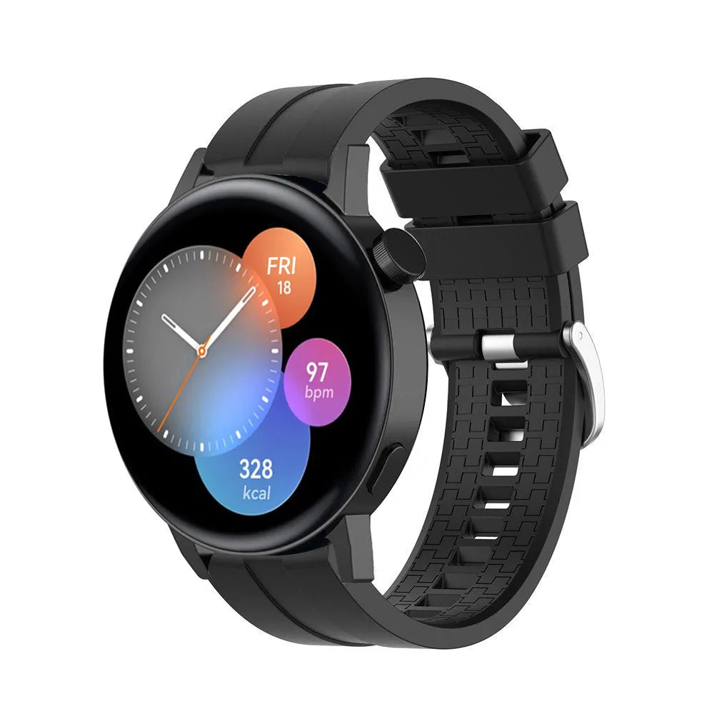 Silicone Strap 'Extreme', black, on a watch, 3/4 front view