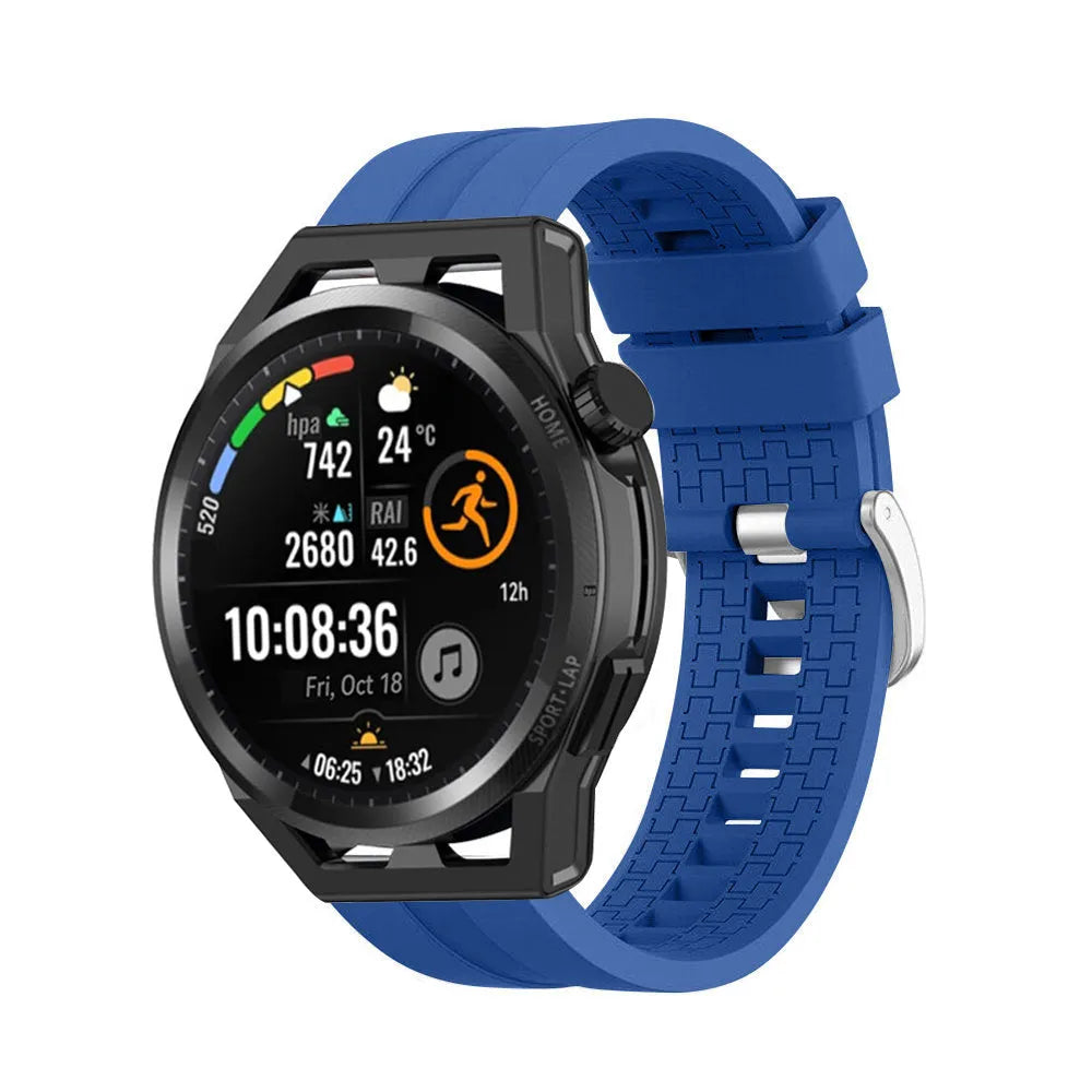 Silicone Strap 'Extreme', blue, on a watch, 3/4 front view