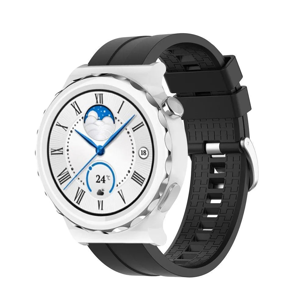 Silicone Strap 'Extreme', black, on a watch, 3/4 front view