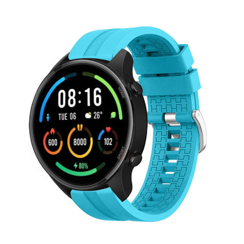 Silicone Strap 'Extreme', light blue, on a watch, 3/4 front view