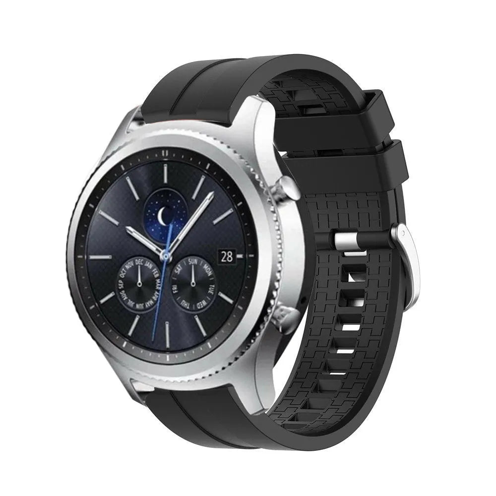 Silicone Strap 'Extreme', black, on a watch, 3/4 front view