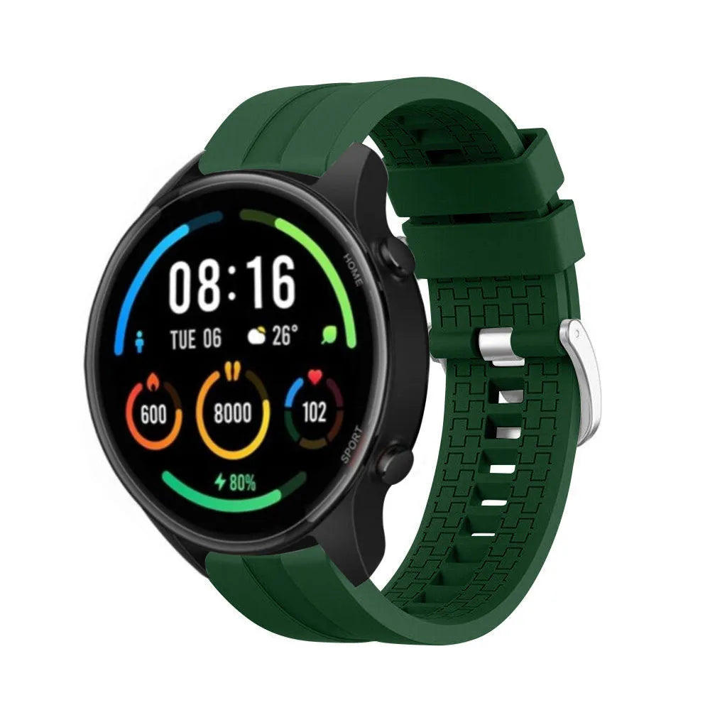 Silicone Strap 'Extreme', army green, on a watch, 3/4 front view