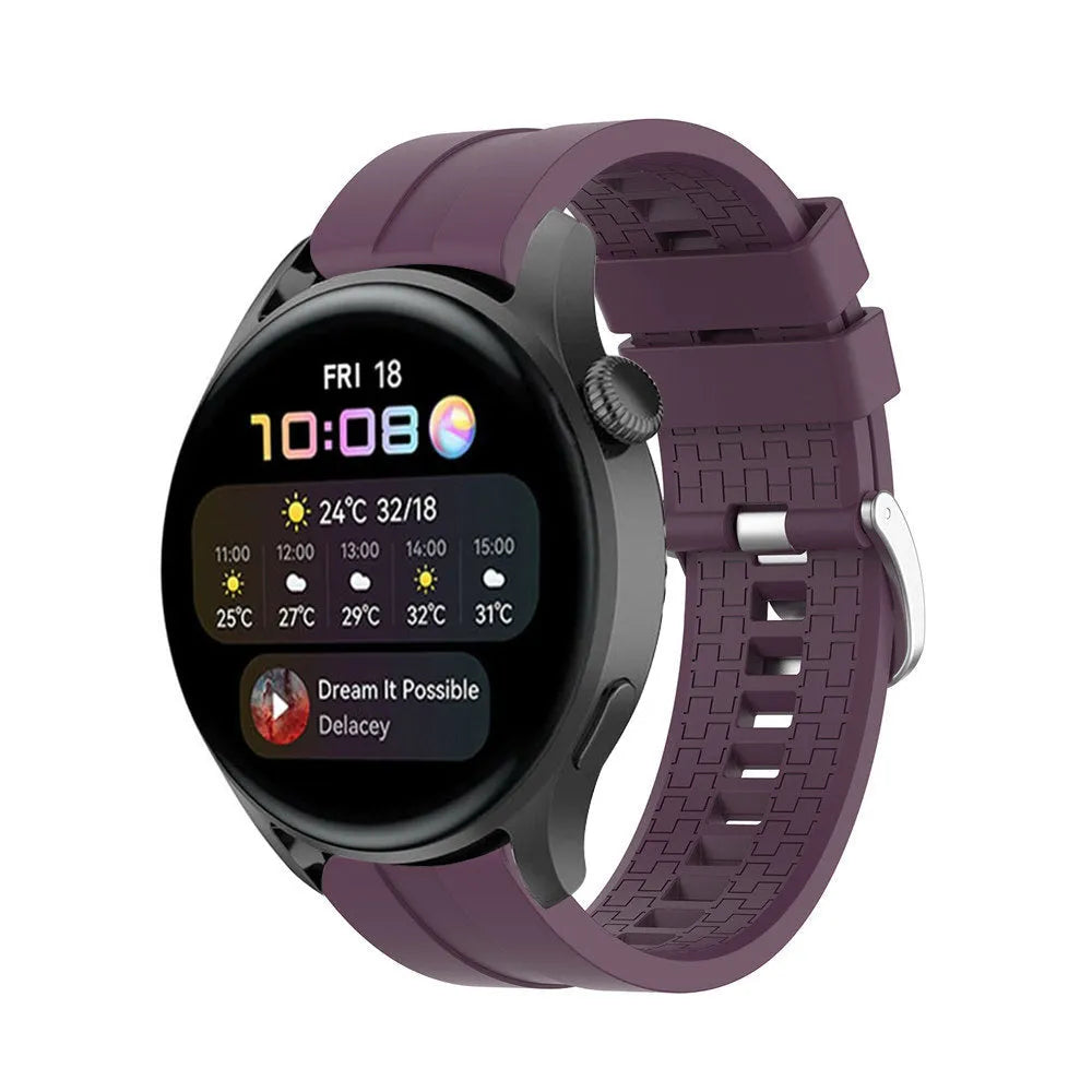 Silicone Strap 'Extreme', purple, on a watch, 3/4 front view