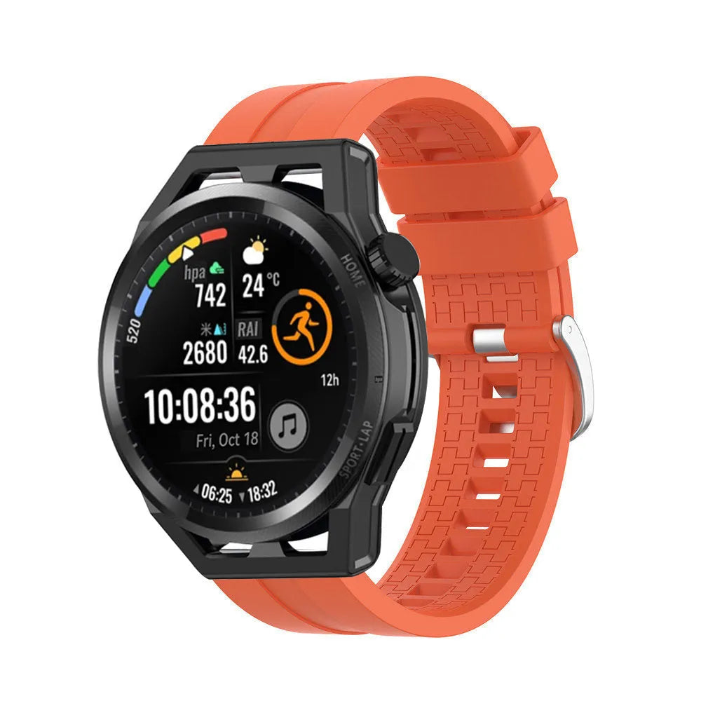 Silicone Strap 'Extreme', orange, on a watch, 3/4 front view