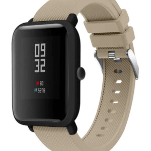 Twill Silicone Strap, beige, on a watch, 3/4 front view