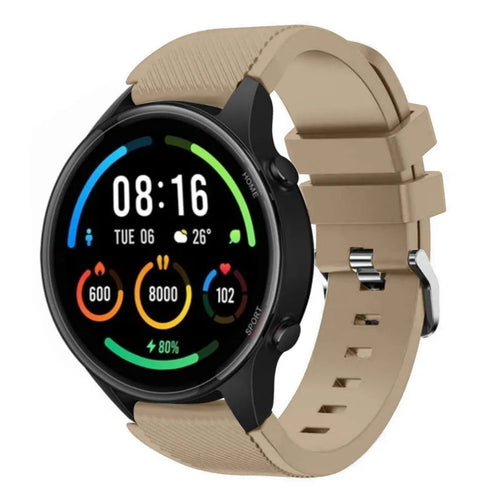Twill Silicone Strap, beige, on a watch, 3/4 front view