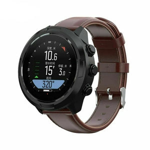 Leather Strap, brown, on a watch, 3/4 front view