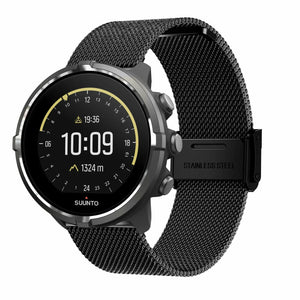 Milanese Strap, black, on a watch, 3/4 front view