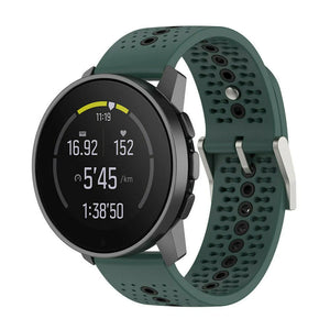 Silicone Strap, green/black, on a watch, 3/4 front view