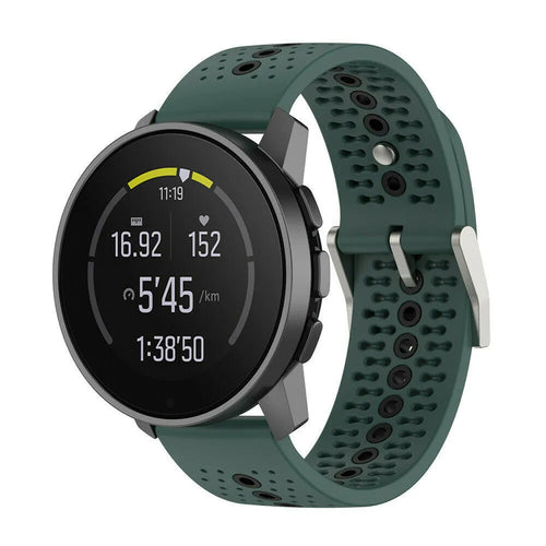 Silicone Strap, green/black, on a watch, 3/4 front view