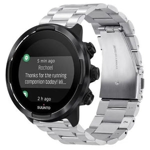 Steel Strap, silver, on a watch, 3/4 front view