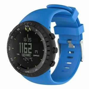 Silicone Strap, blue, on a watch, 3/4 front view