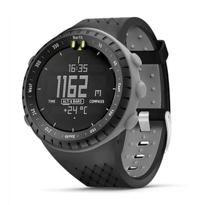 Silicone Sport Strap, black/grey, on a watch, 3/4 front view