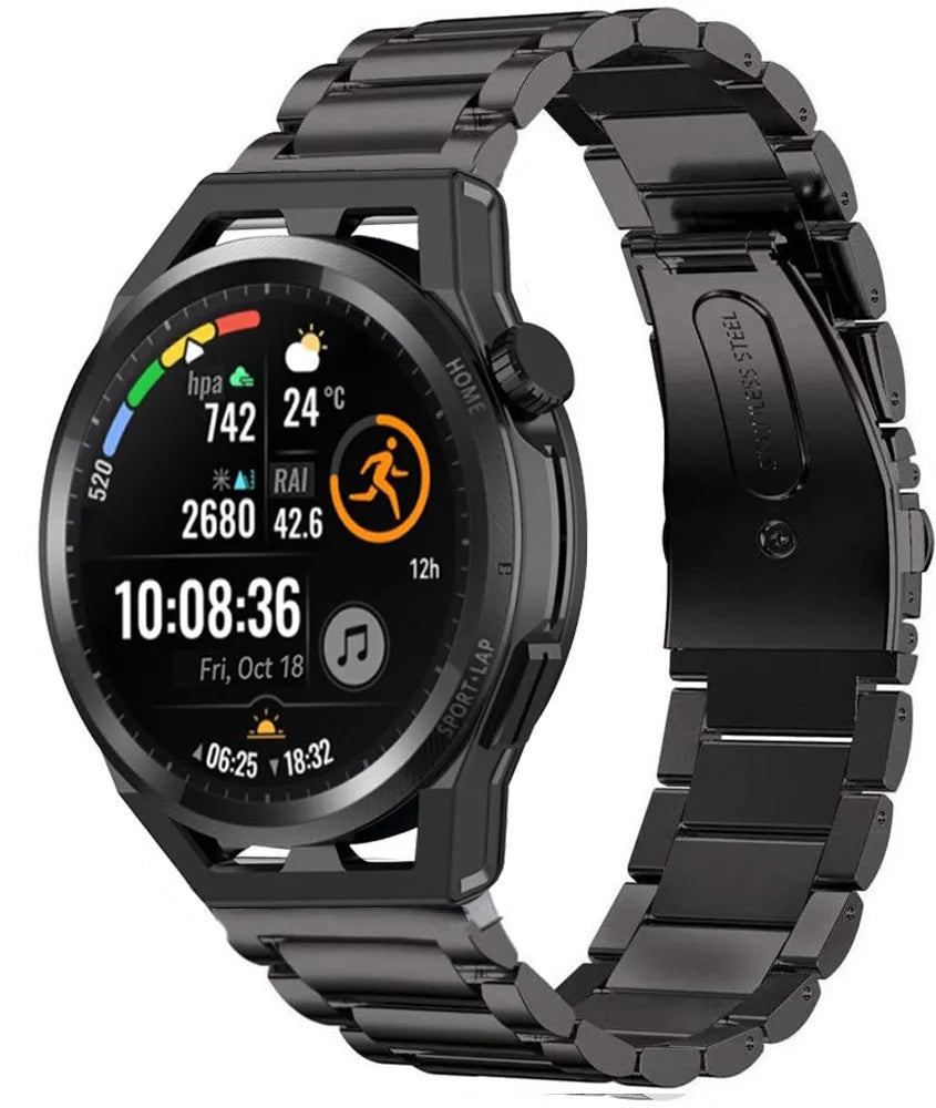 Titanium Strap, black, on a watch, 3/4 front view