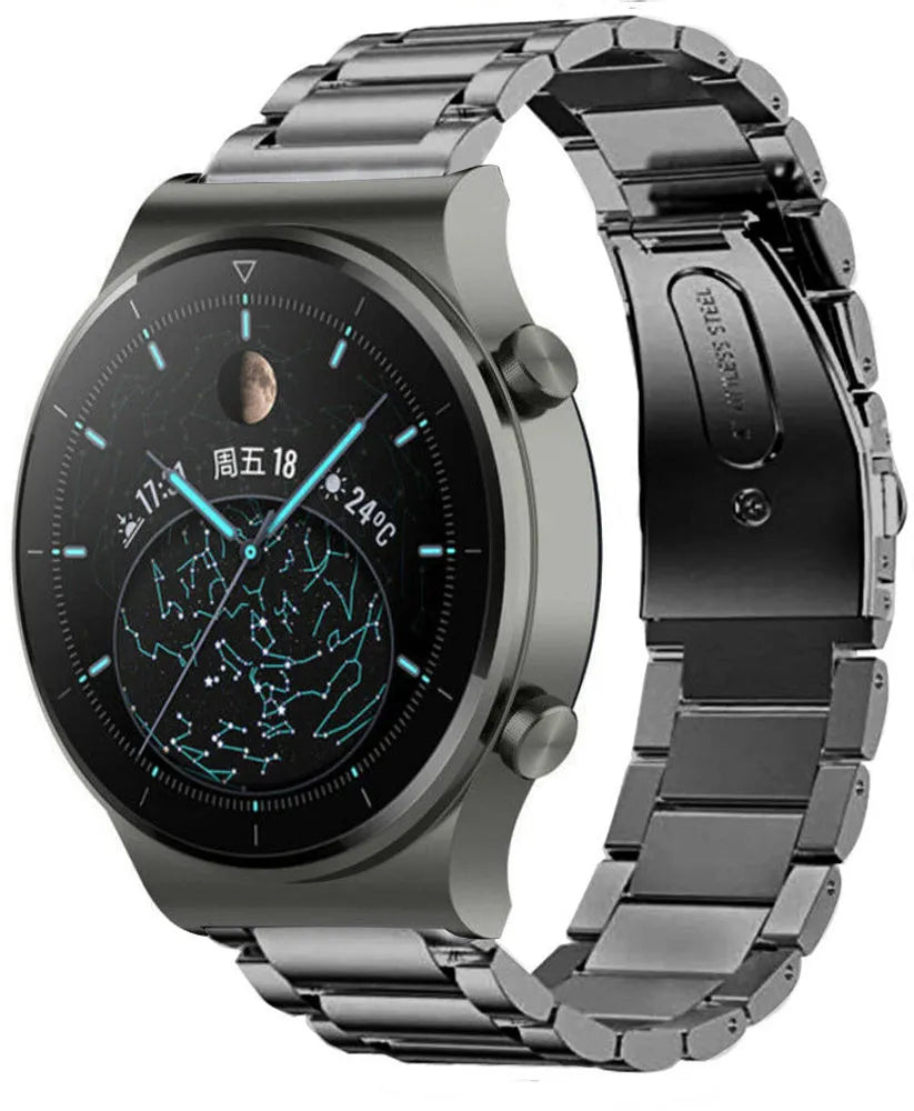 Titanium Strap, graphite, on a watch, 3/4 front view