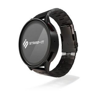 Titanium Grain Strap, black, on a watch, 3/4 front view