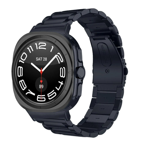 Steel Strap, titanium grey, on a watch, 3/4 front view