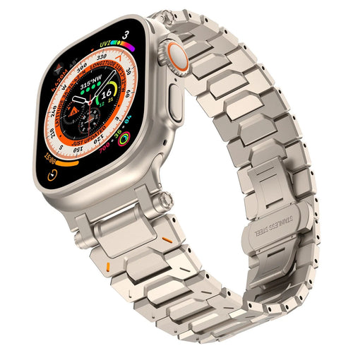 Explorer Steel Strap, titanium, on a watch, 3/4 front view