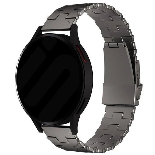 Butterfly Titanium Strap, graphite, on a watch, 3/4 front view