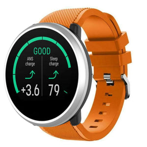 Twill Silicone Strap, orange, on a watch, 3/4 front view