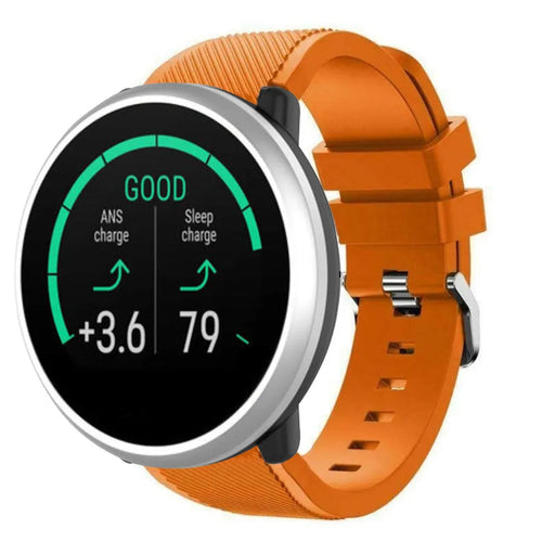 Twill Silicone Strap, orange, on a watch, 3/4 front view