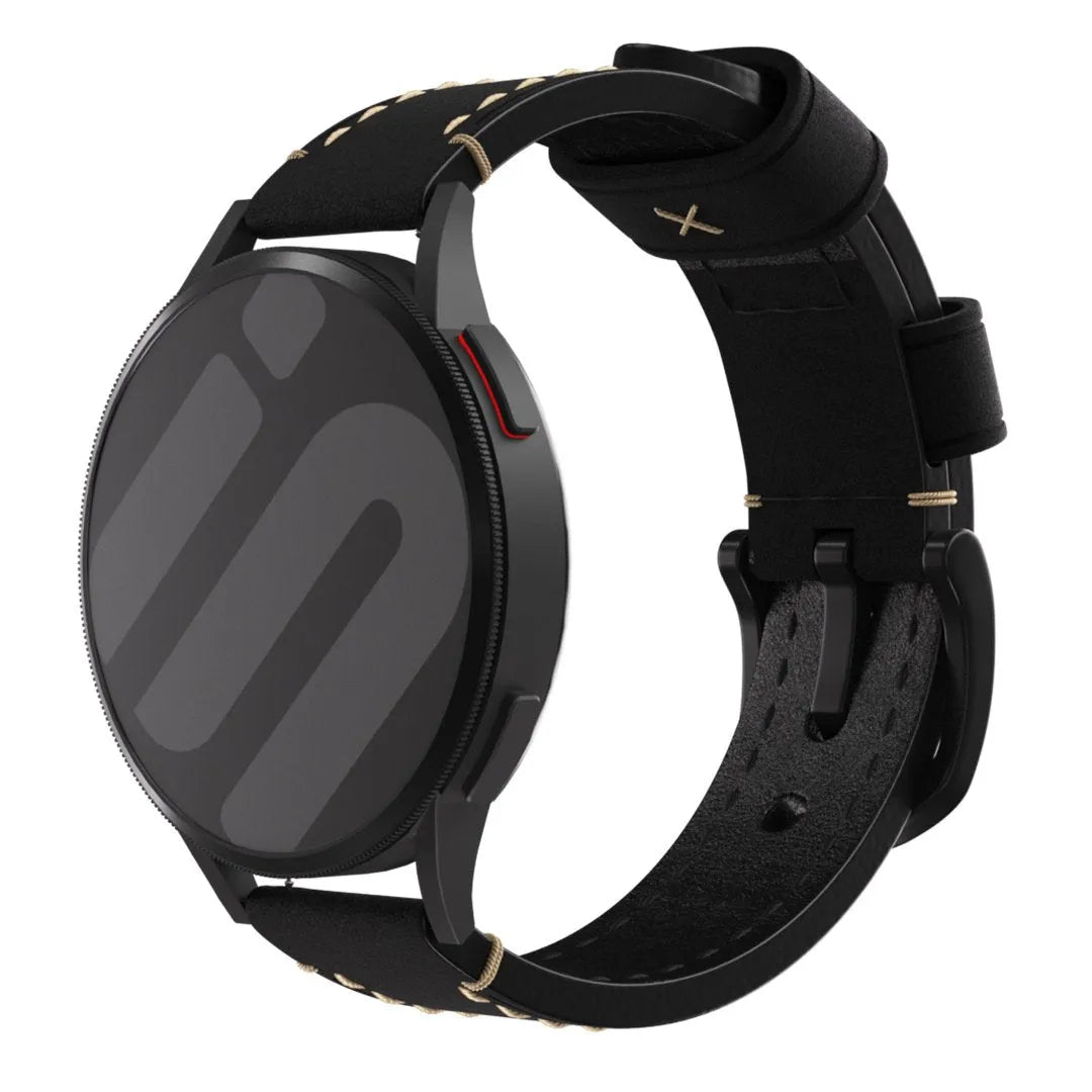 Genuine Leather Strap, black, on a watch, 3/4 front view