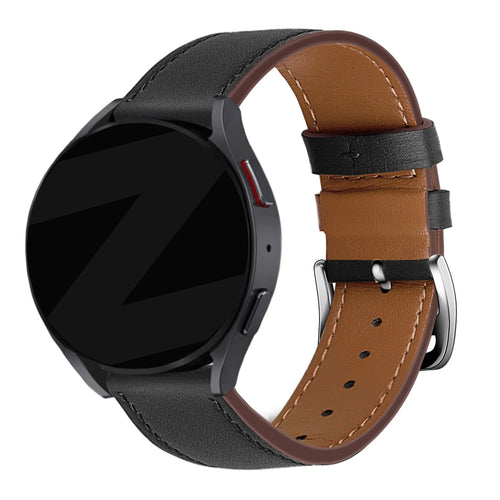 Leather Strap 'Deluxe', black, on a watch, 3/4 front view