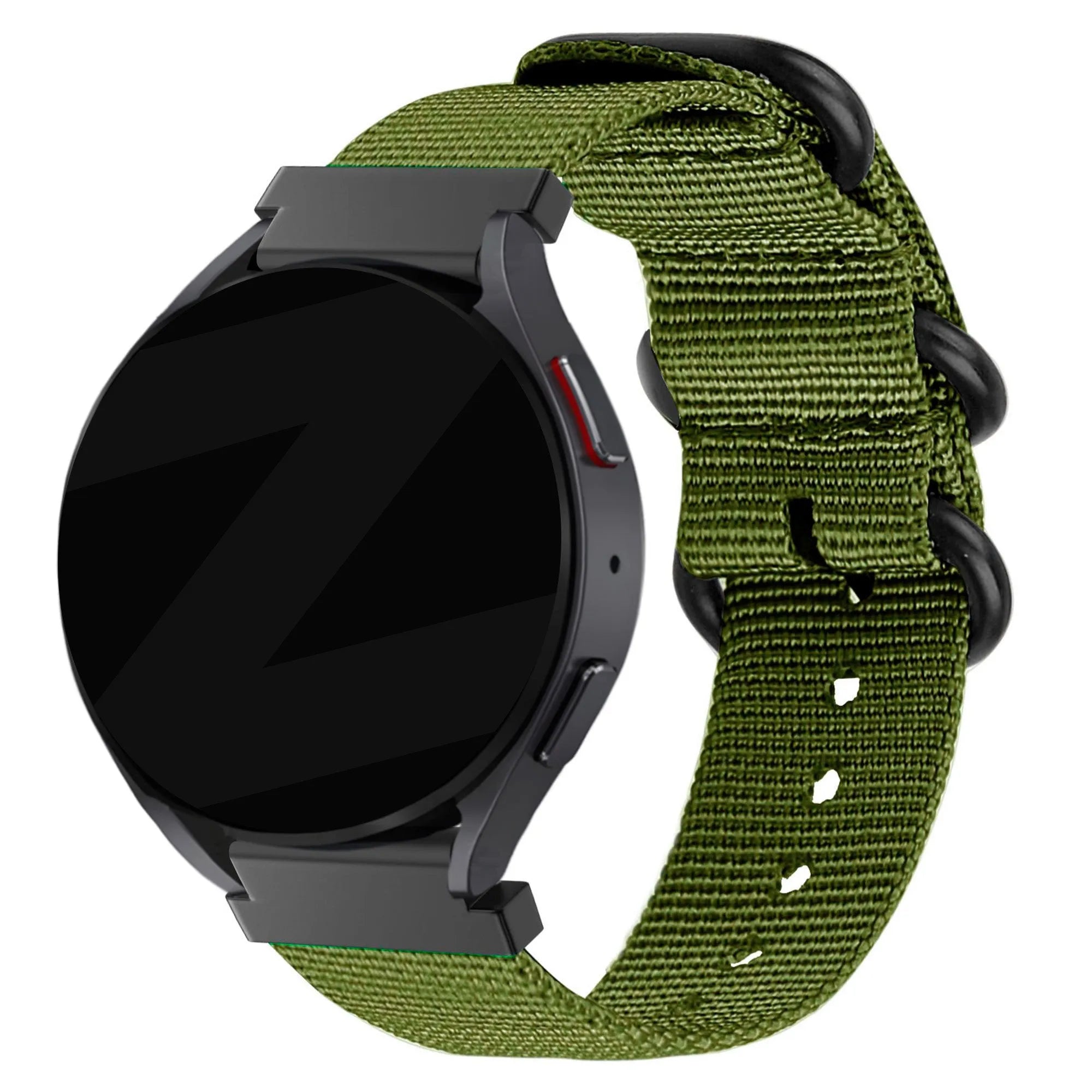 Buckled Nylon Strap, green, on a watch, 3/4 front view