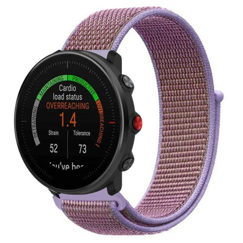 Nylon Strap, lilac, on a watch, 3/4 front view