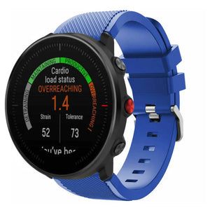 Twill Silicone Strap, blue, on a watch, 3/4 front view