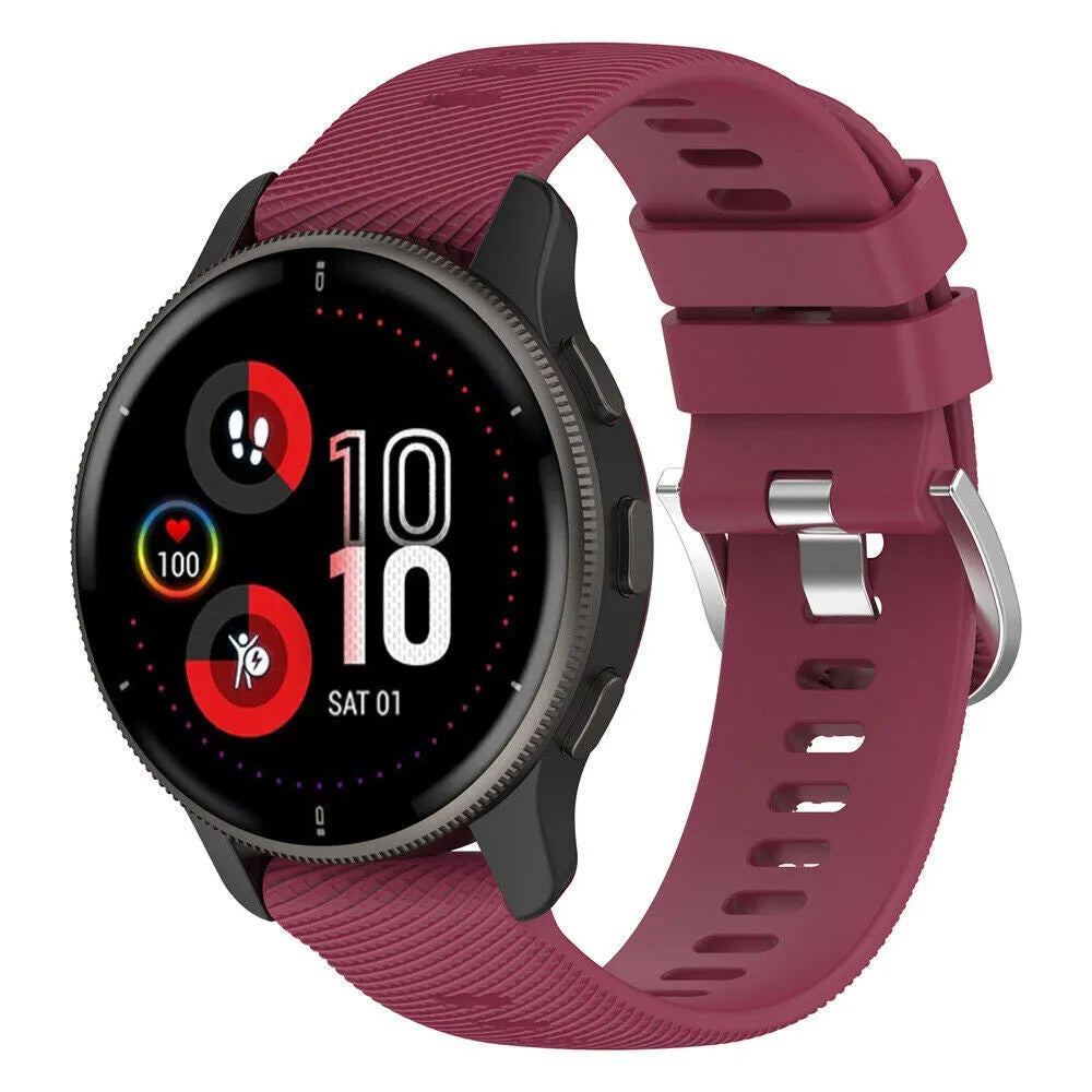 Silicone Strap, wine red, on a watch, 3/4 front view